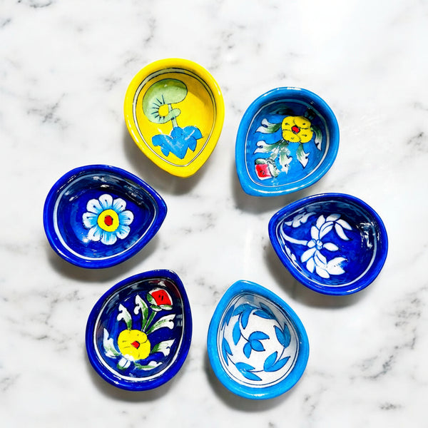 6 Pcs Blue Pottery Diya (Assorted)