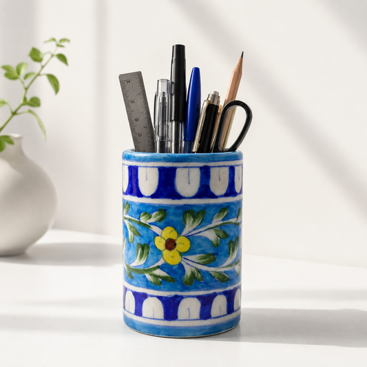 4-Inch Blue Pottery Pen Stand