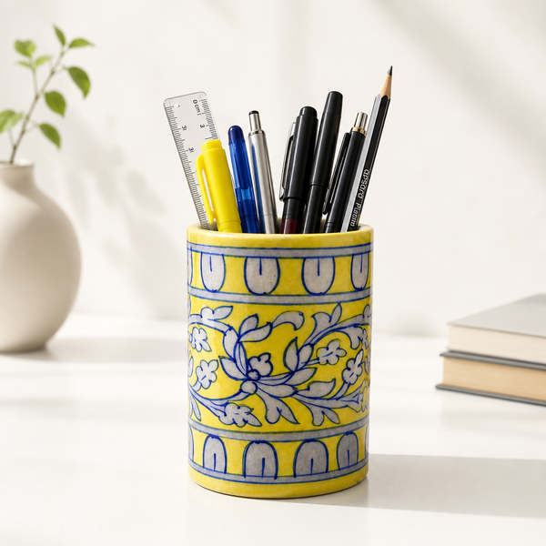 4-Inch Blue Pottery Pen Stand