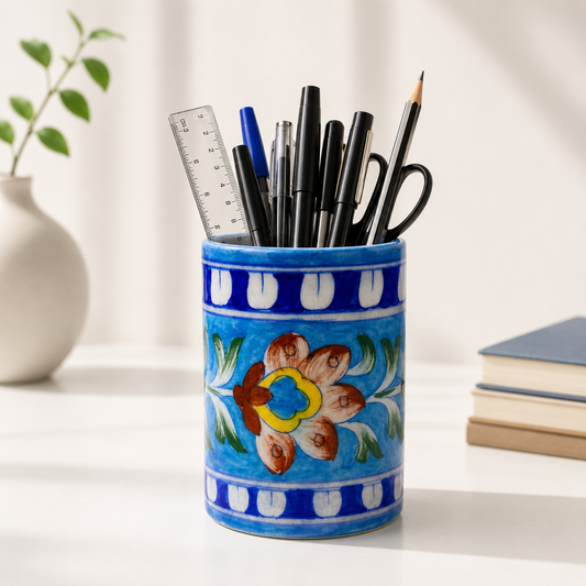 4-Inch Blue Pottery Pen Stand