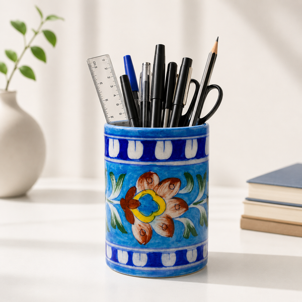4-Inch Blue Pottery Pen Stand