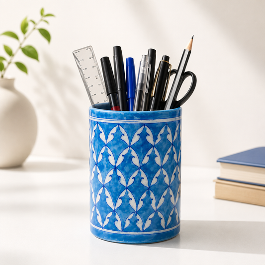 4-Inch Blue Pottery Pen Stand