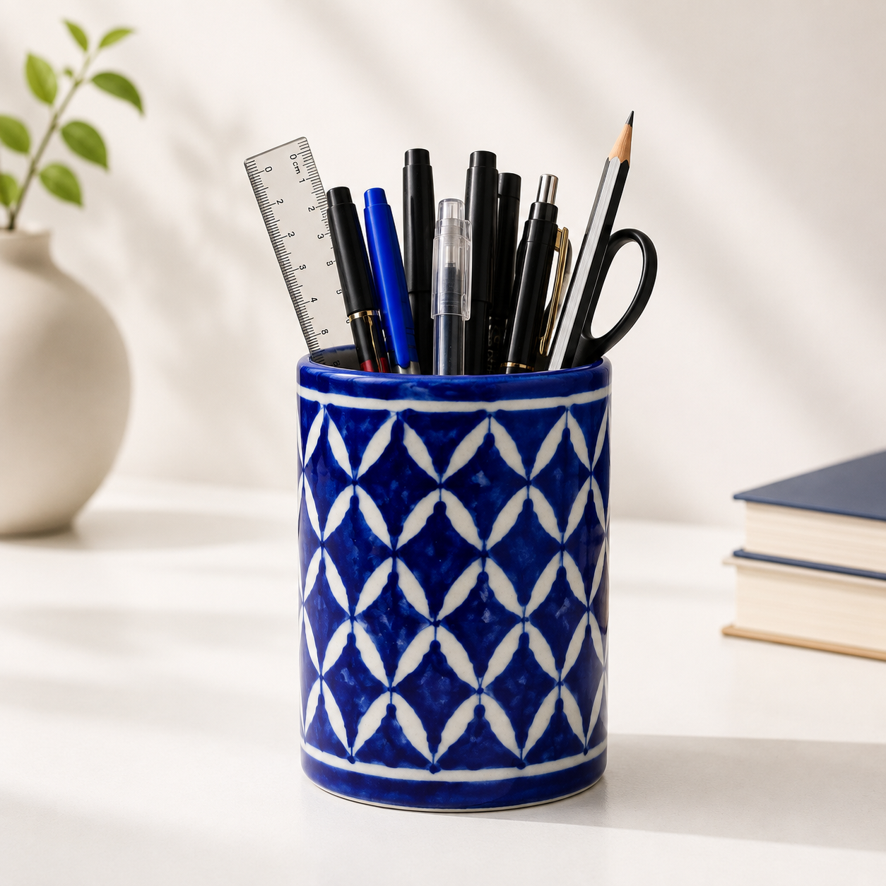 4-Inch Blue Pottery Pen Stand