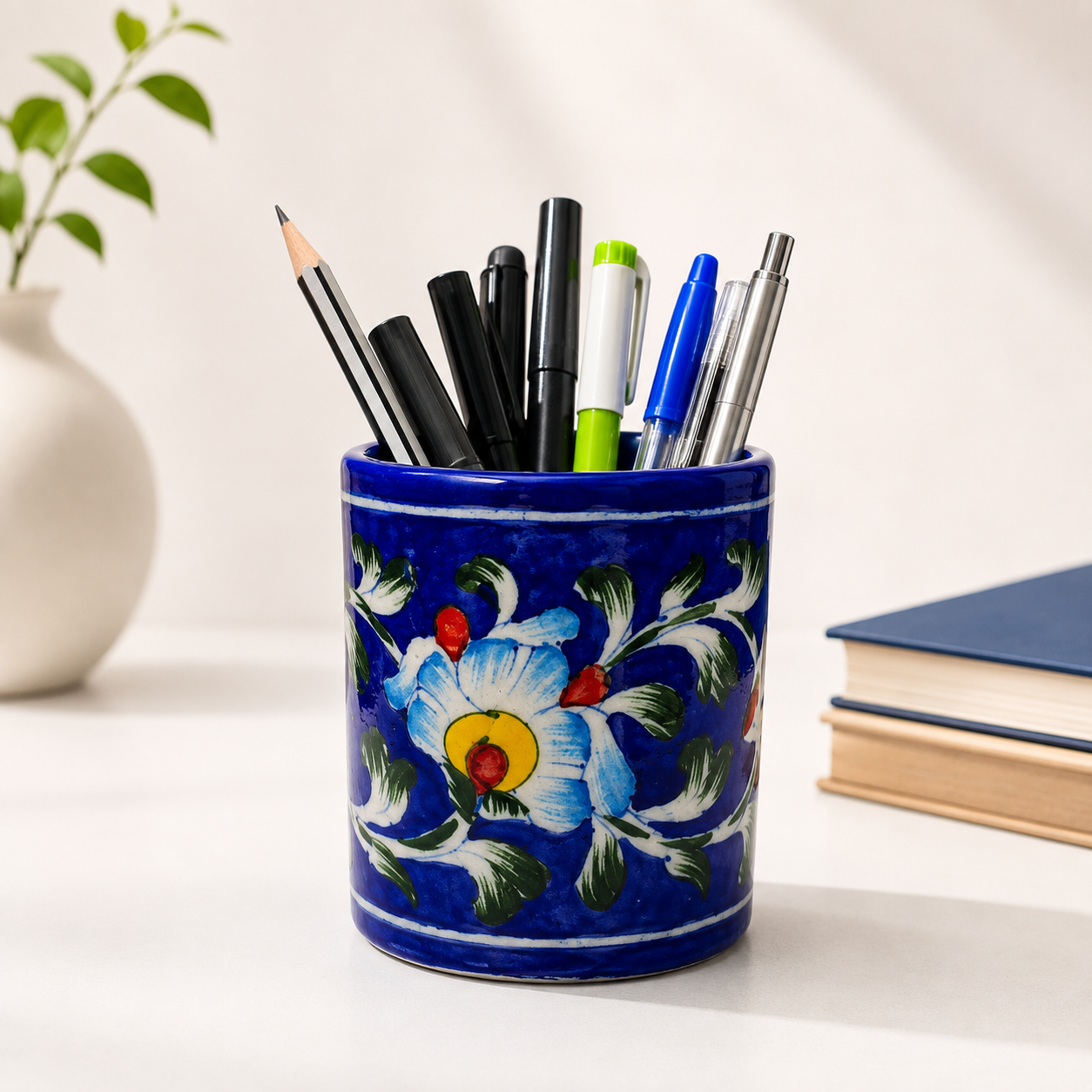 Blue Pottery Pen Stand