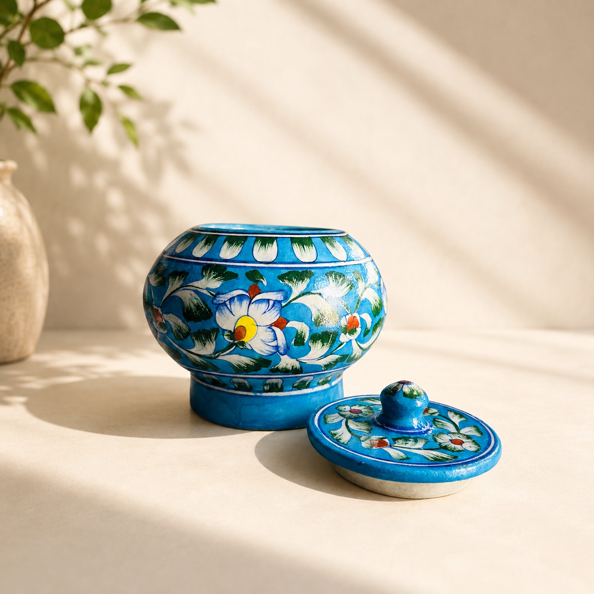 Blue Pottery 7-Inch Round Jar