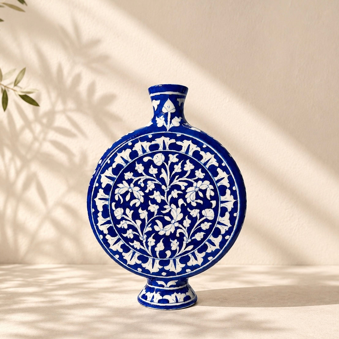 10-inch Blue Pottery Disc Vase