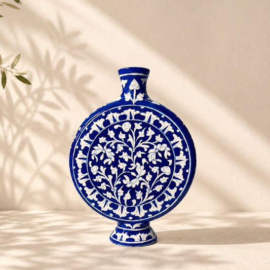 10-inch Blue Pottery Disc Vase