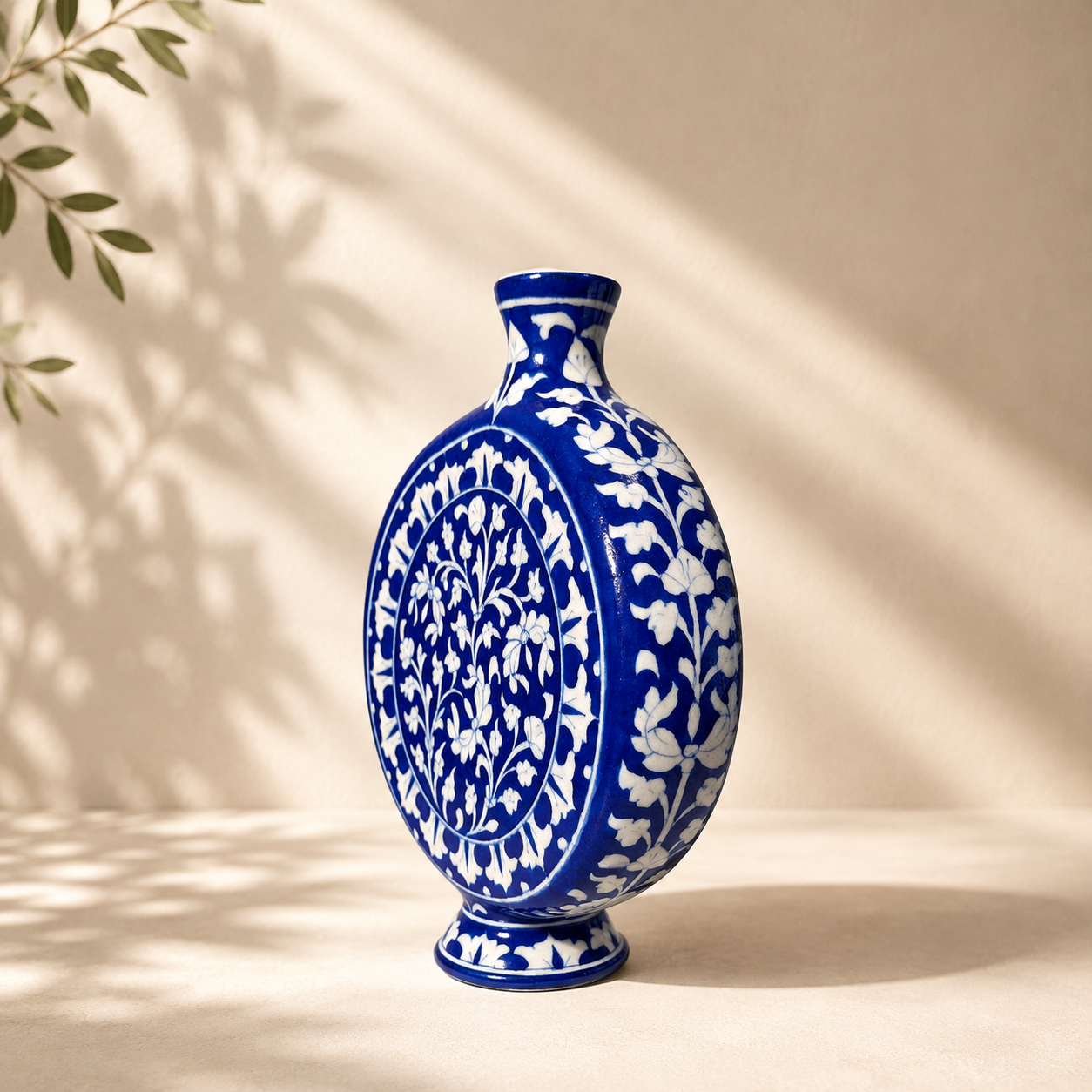 10-inch Blue Pottery Disc Vase