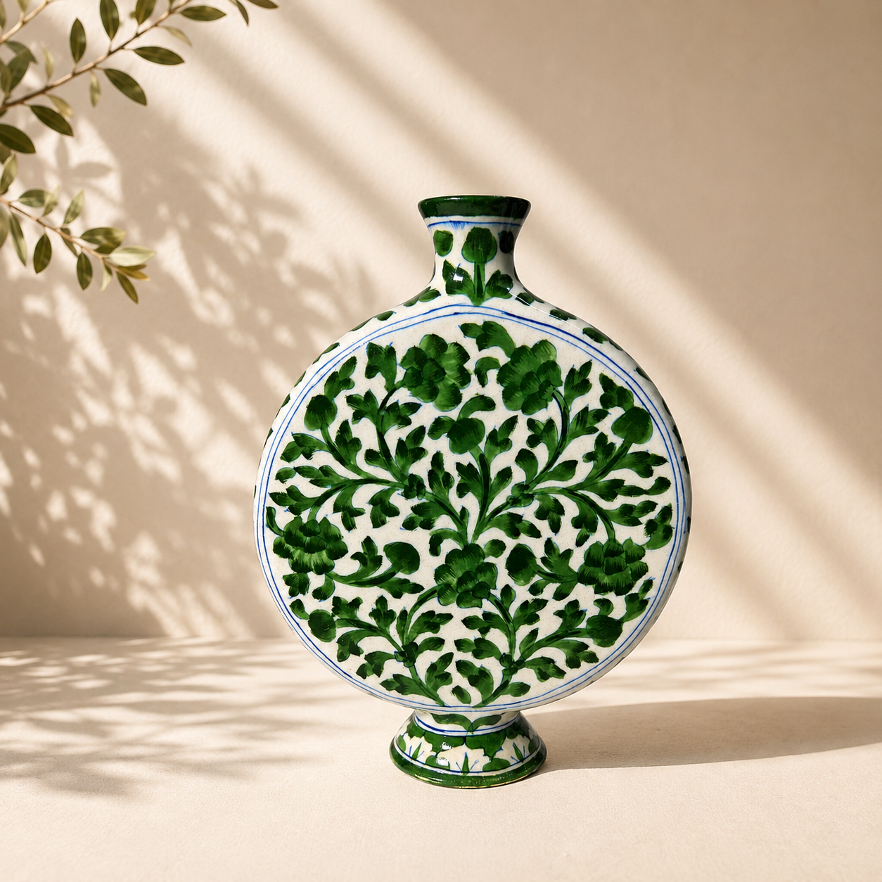 10-inch Blue Pottery Disc Vase