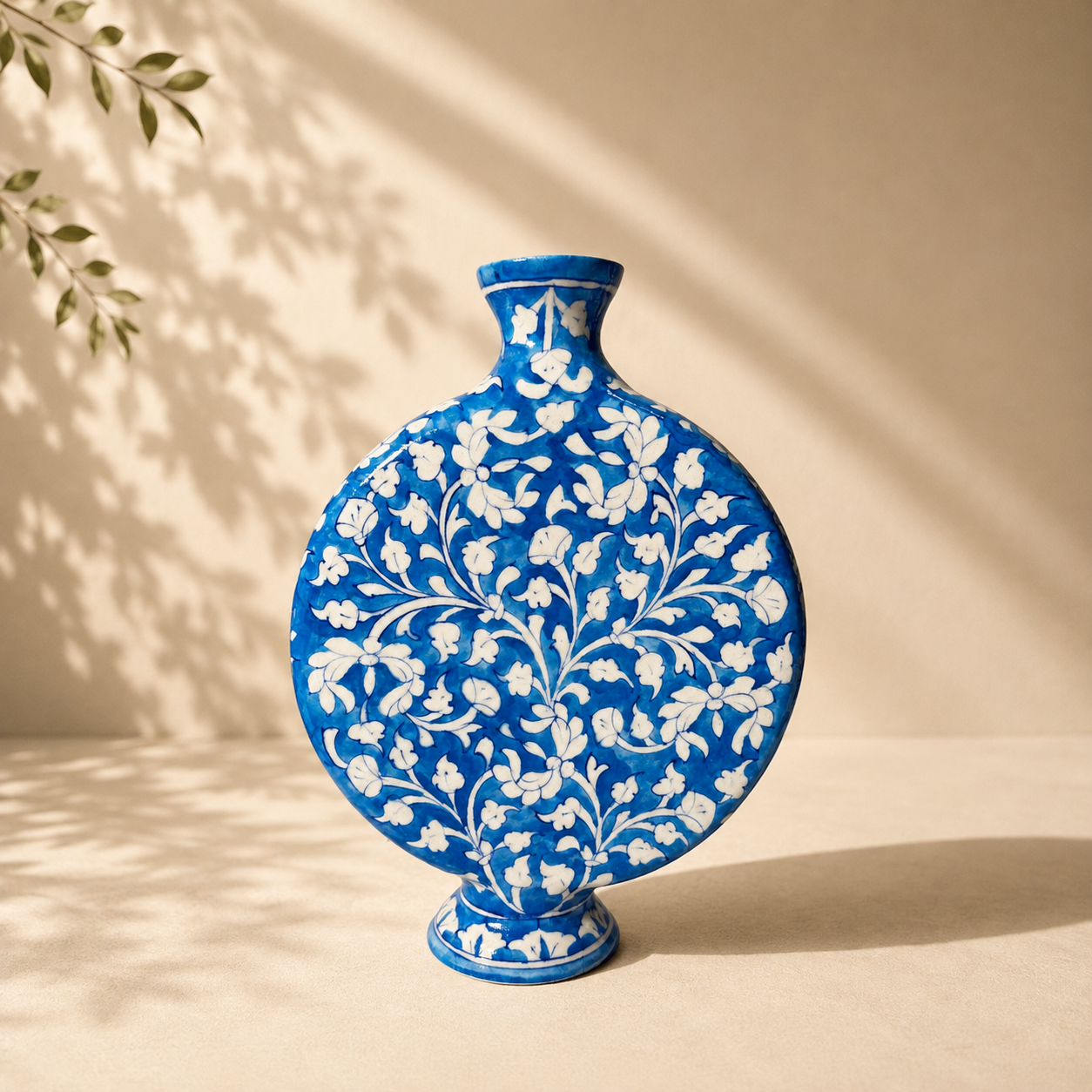 10-inch Blue Pottery Disc Vase