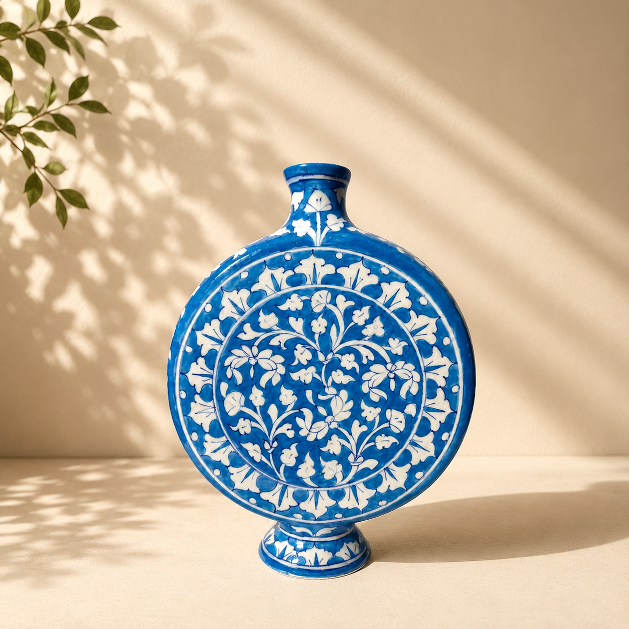 10-inch Blue Pottery Disc Vase