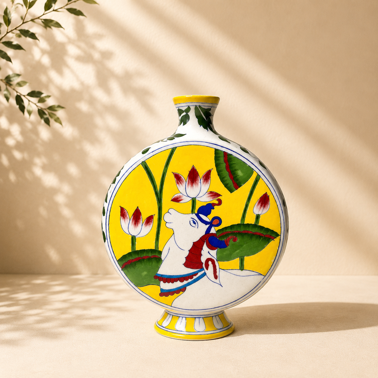 10-inch Blue Pottery Disc Vase