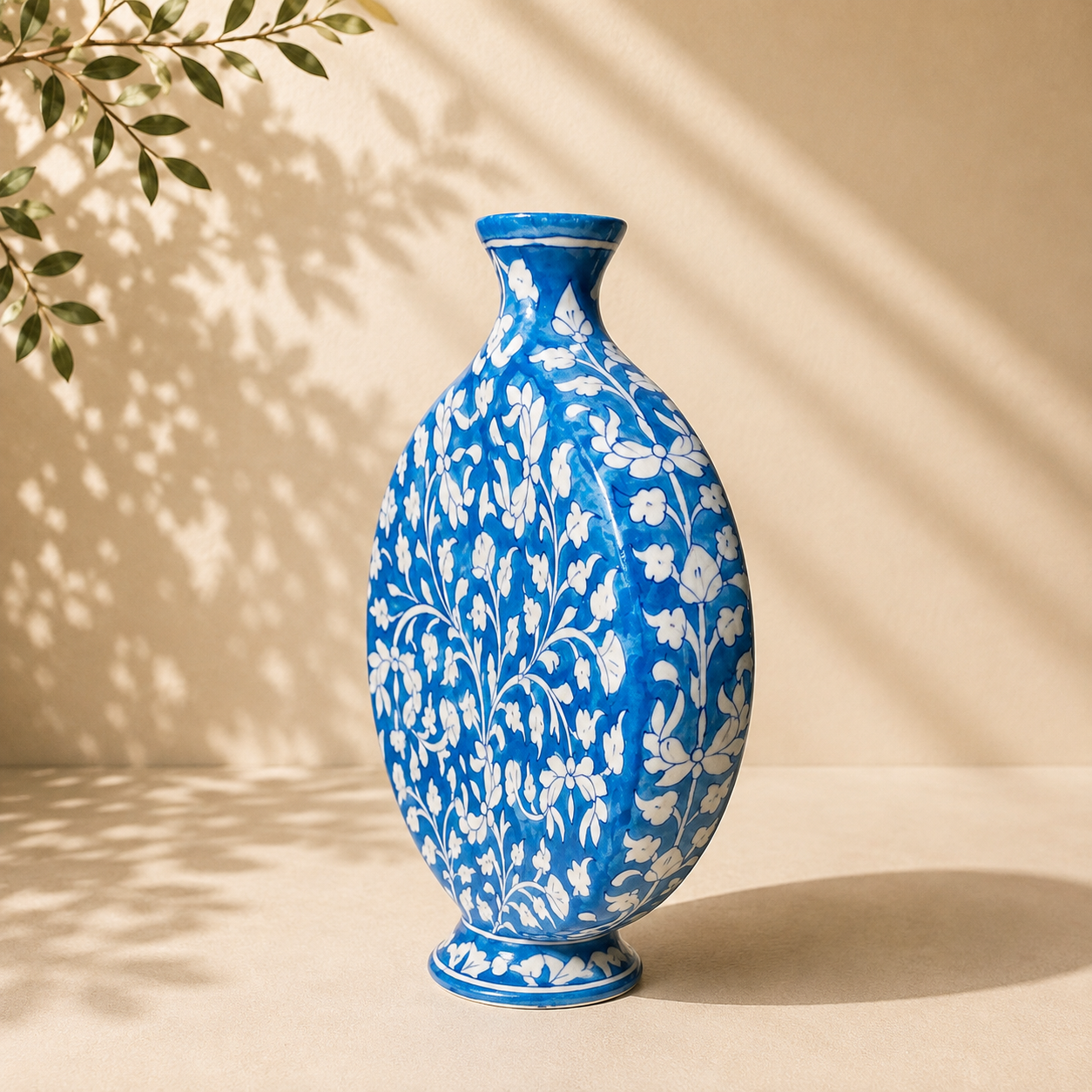 10-inch Blue Pottery Disc Vase
