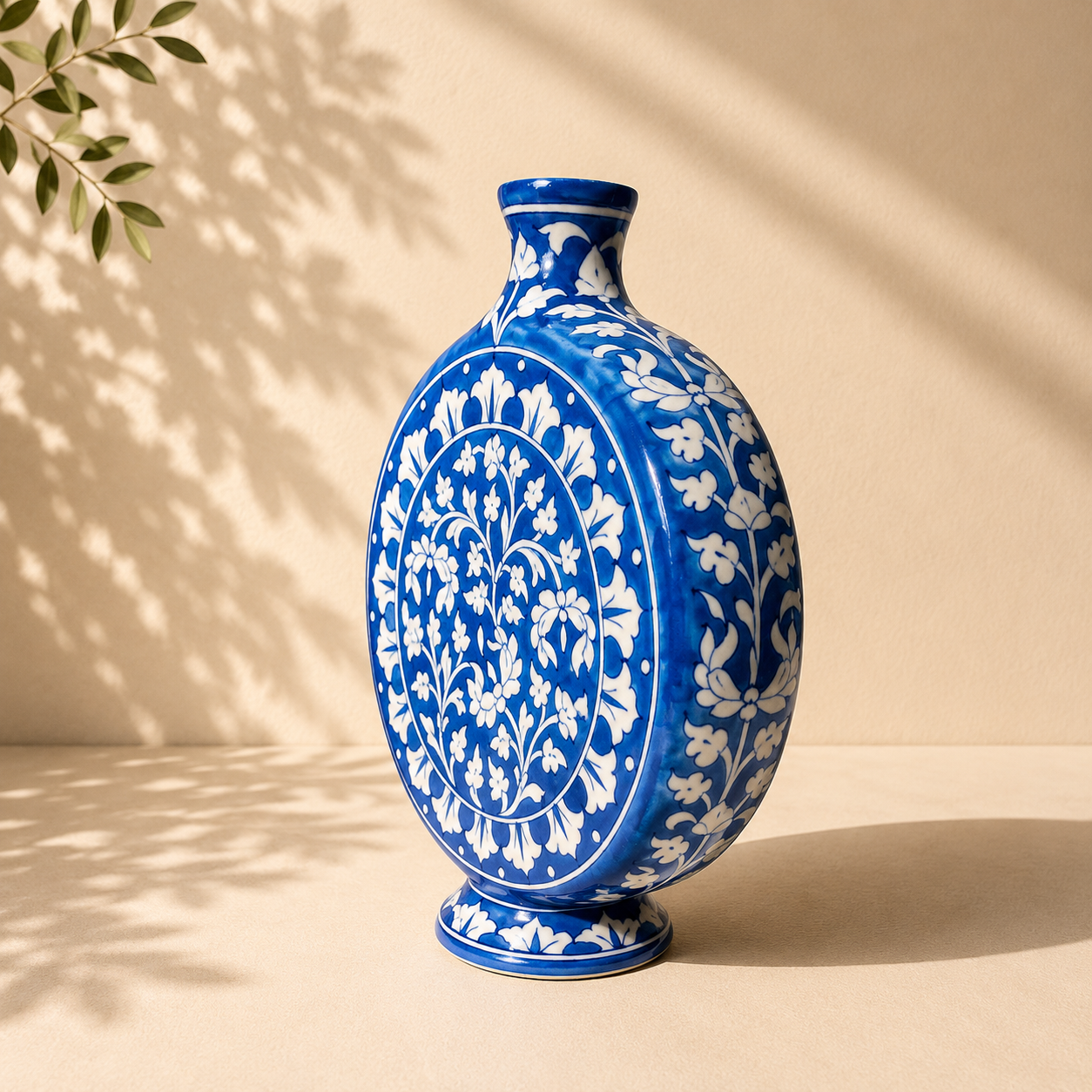 10-inch Blue Pottery Disc Vase