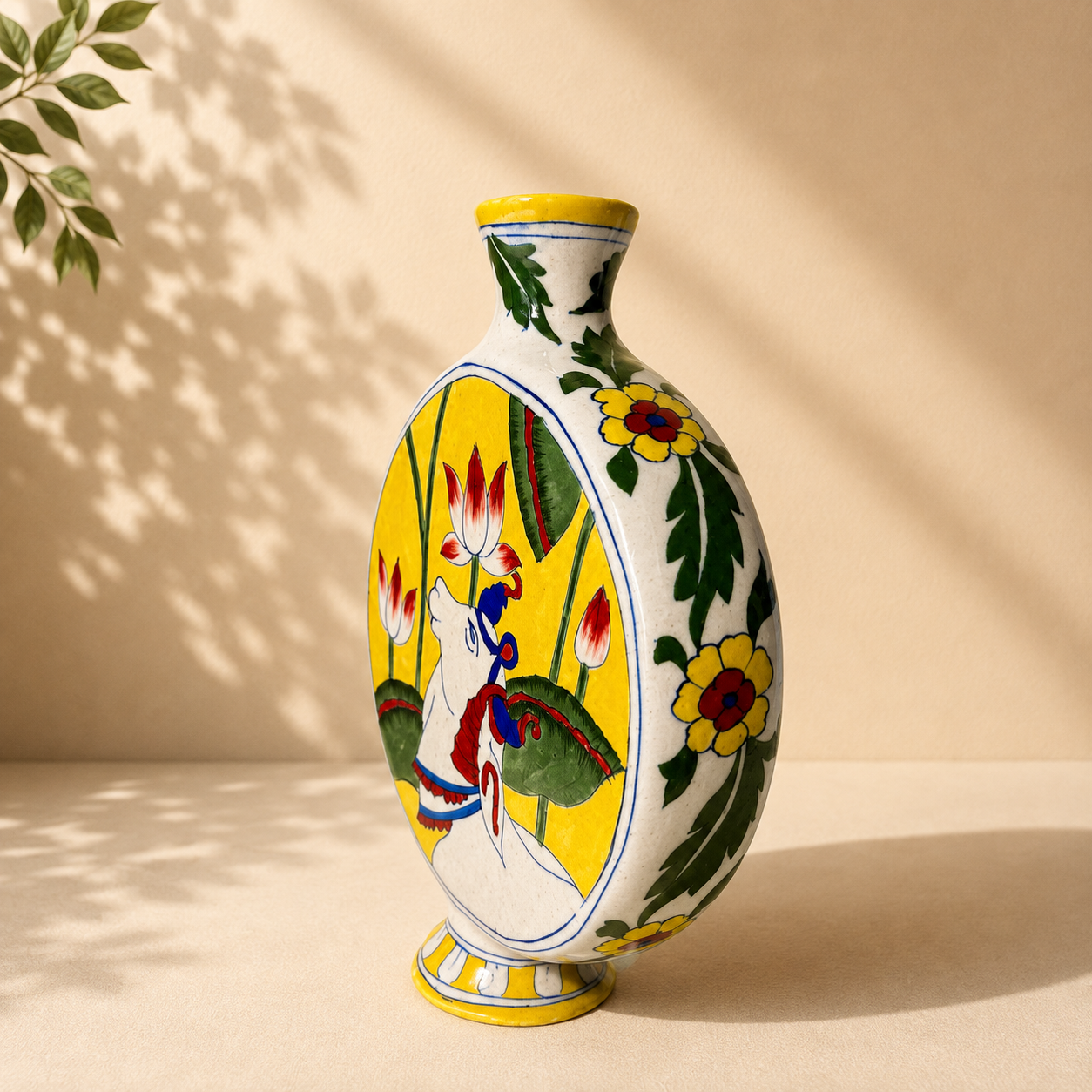 10-inch Blue Pottery Disc Vase