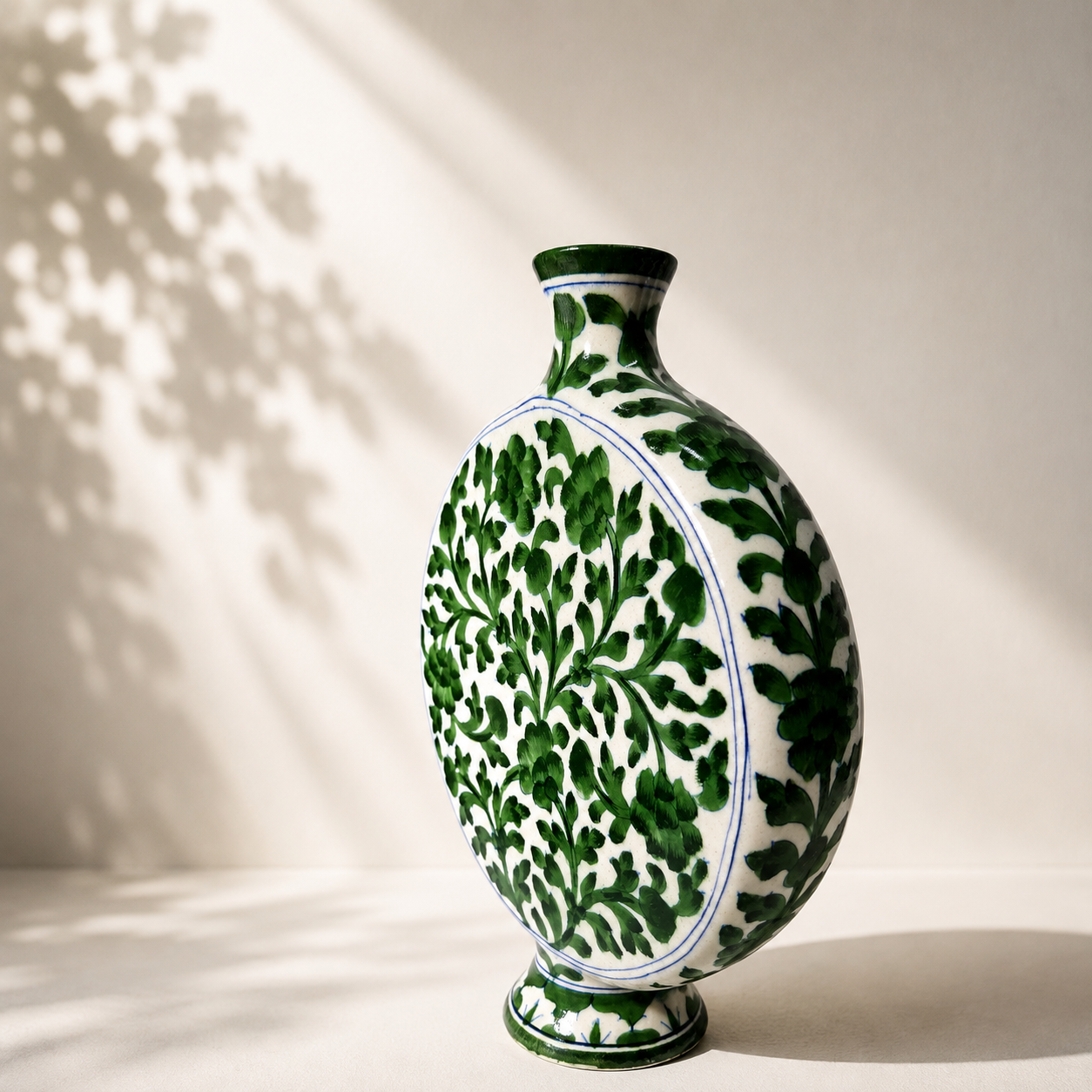 10-inch Blue Pottery Disc Vase