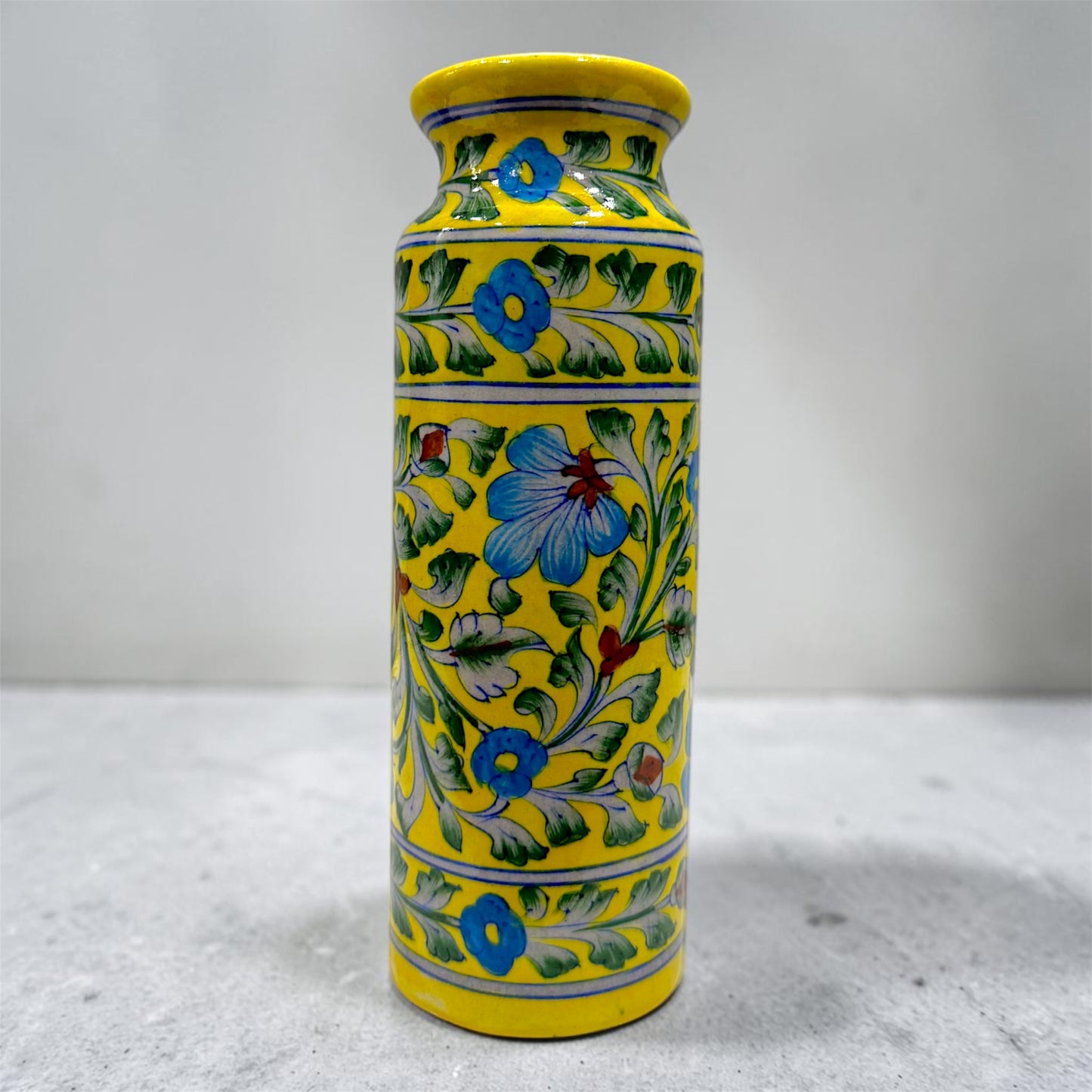 12-inch Blue Pottery Bottle Shape Vase