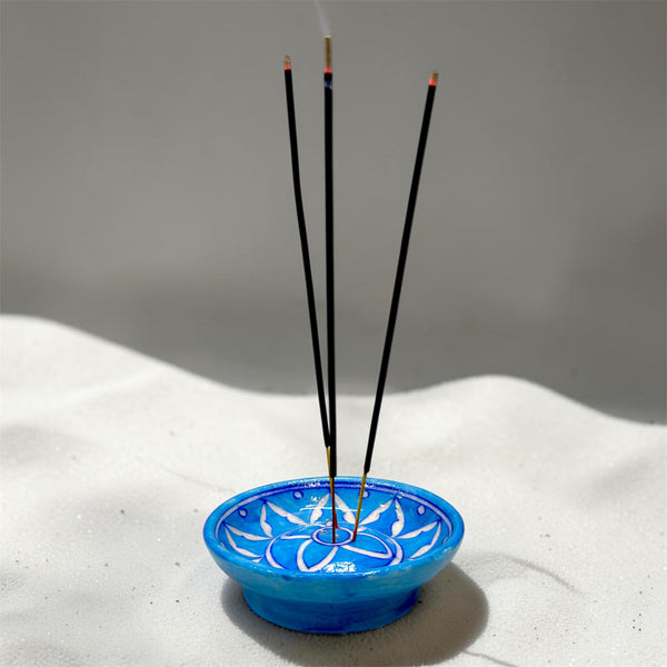 4-inch Blue Pottery Incense Stick Holder