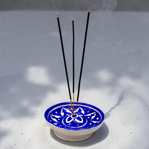 4-inch Blue Pottery Incense Stick Holder