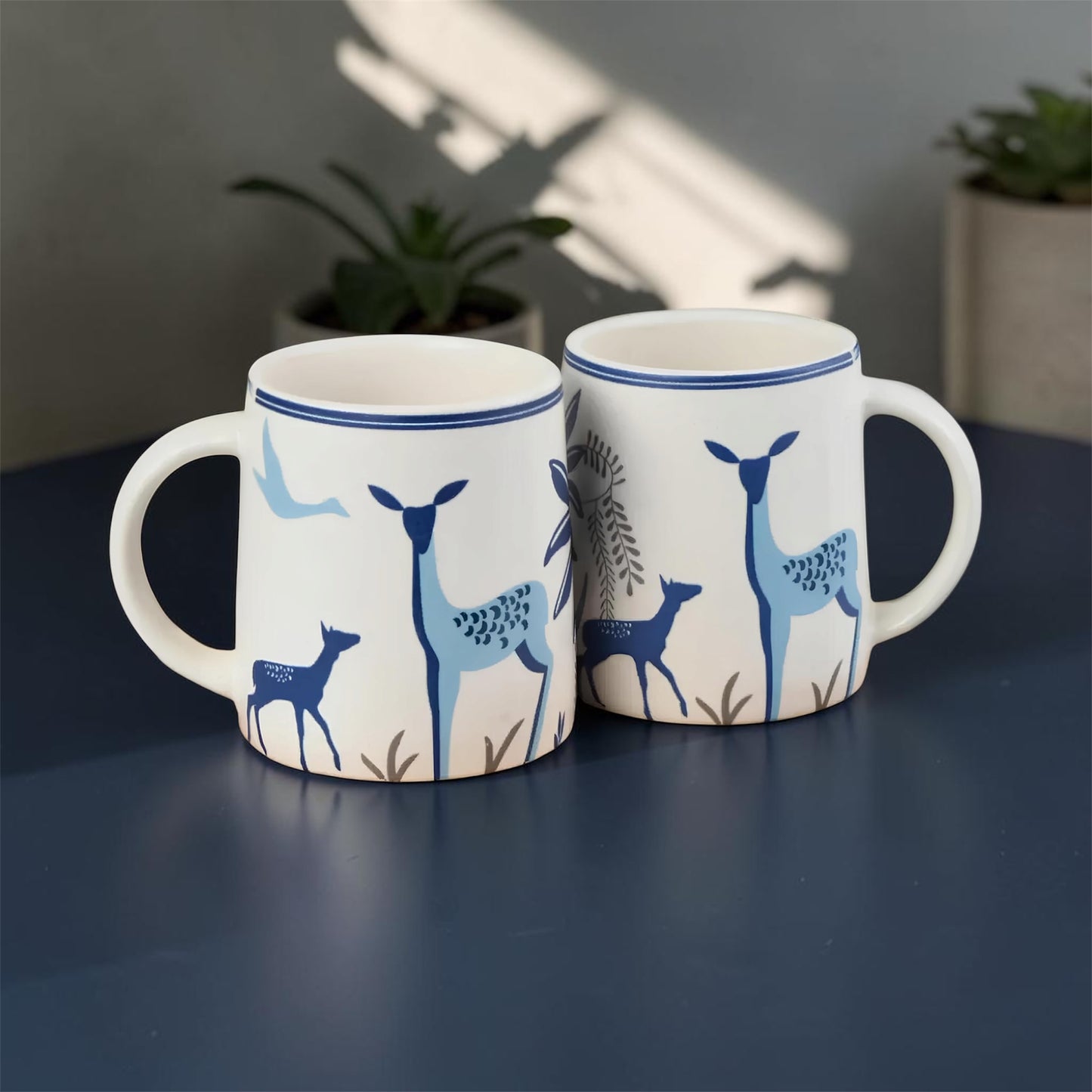 Blue Forest Deer Mug Set (Set of 2)