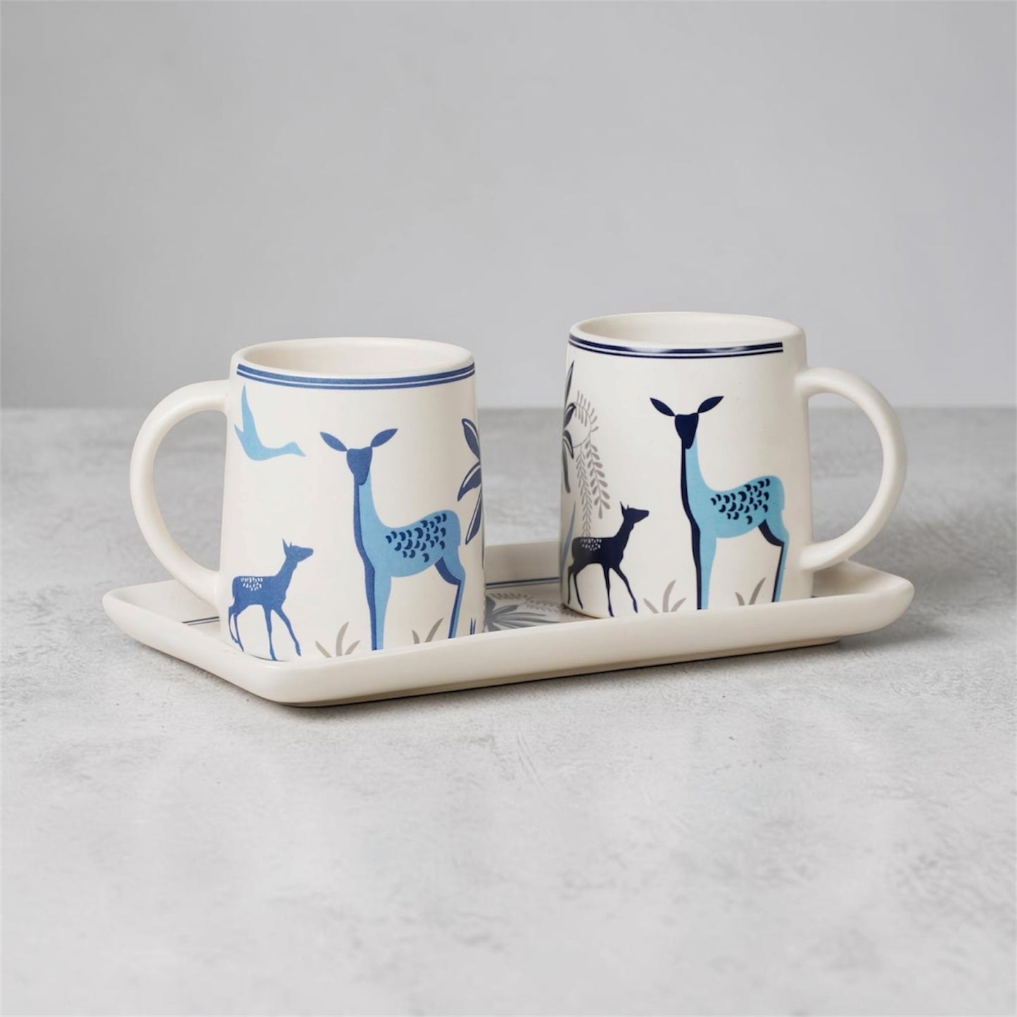 Blue Forest Deer Mug Set (Set of 2)