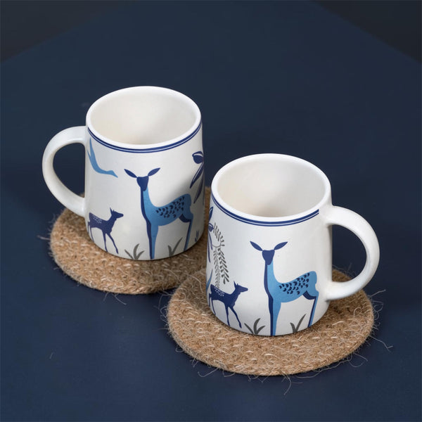 Blue Forest Deer Mug Set (Set of 2)