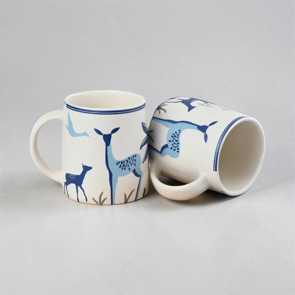Blue Forest Deer Mug Set (Set of 2)