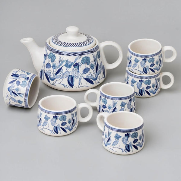 Indigo Bloom Tea Set (1 Kettle + 6 Cups Tea Set)