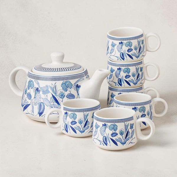 Indigo Bloom Tea Set (1 Kettle + 6 Cups Tea Set)