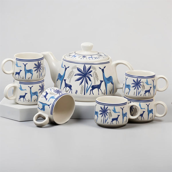 Blue Forest Deer Tea Set (1 Kettle + 6 Cups Tea Set)