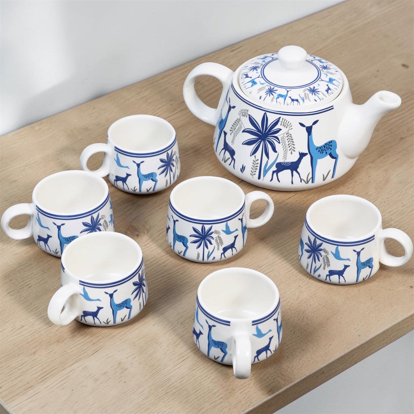 Blue Forest Deer Tea Set (1 Kettle + 6 Cups Tea Set)