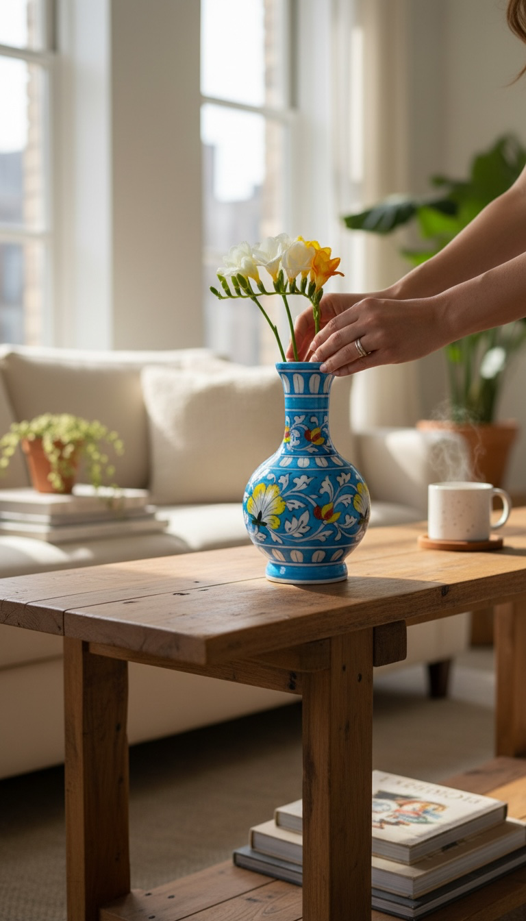 9-Inch Blue Pottery Vase