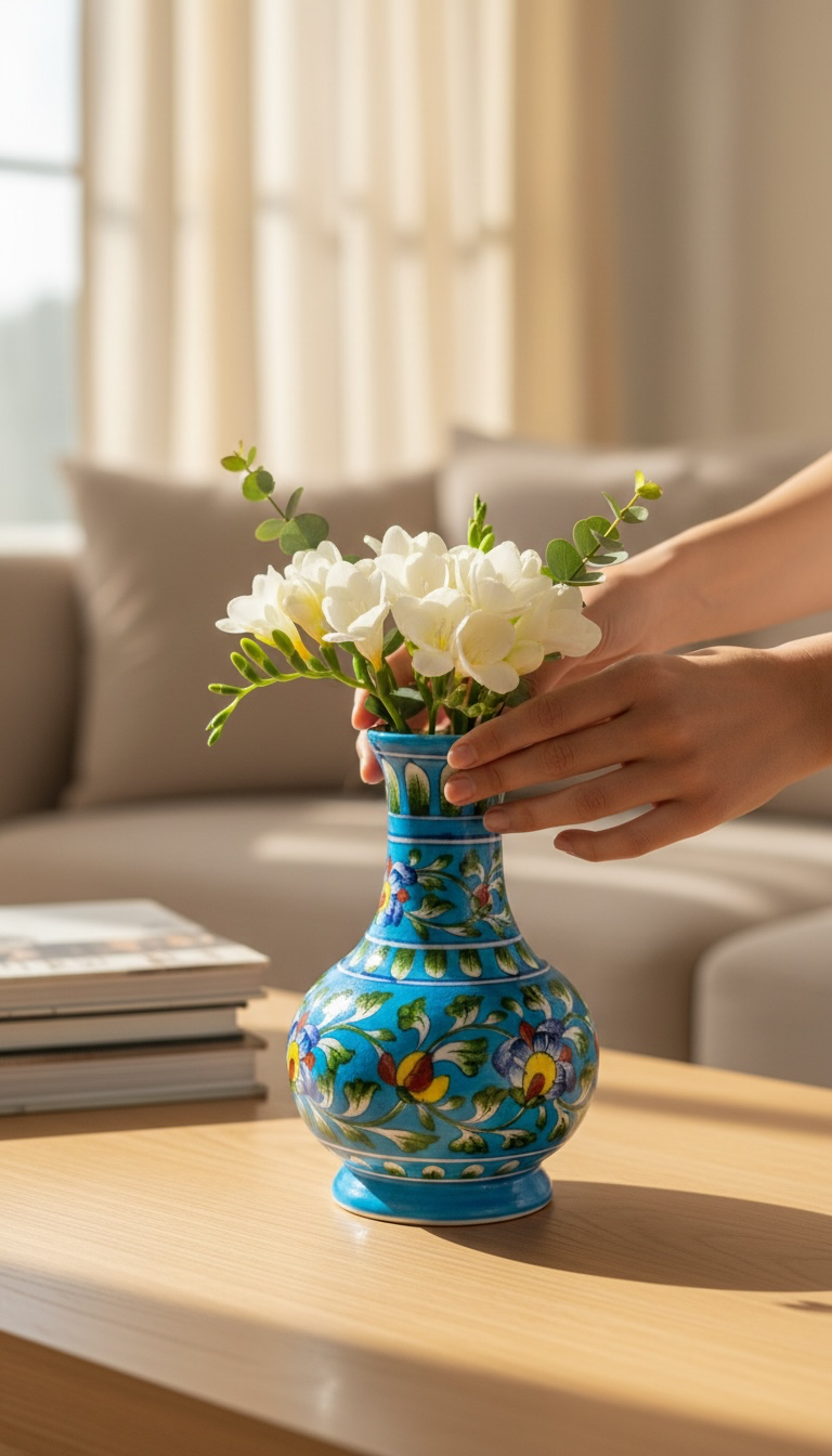 10-Inch Blue Pottery Surahi Vase