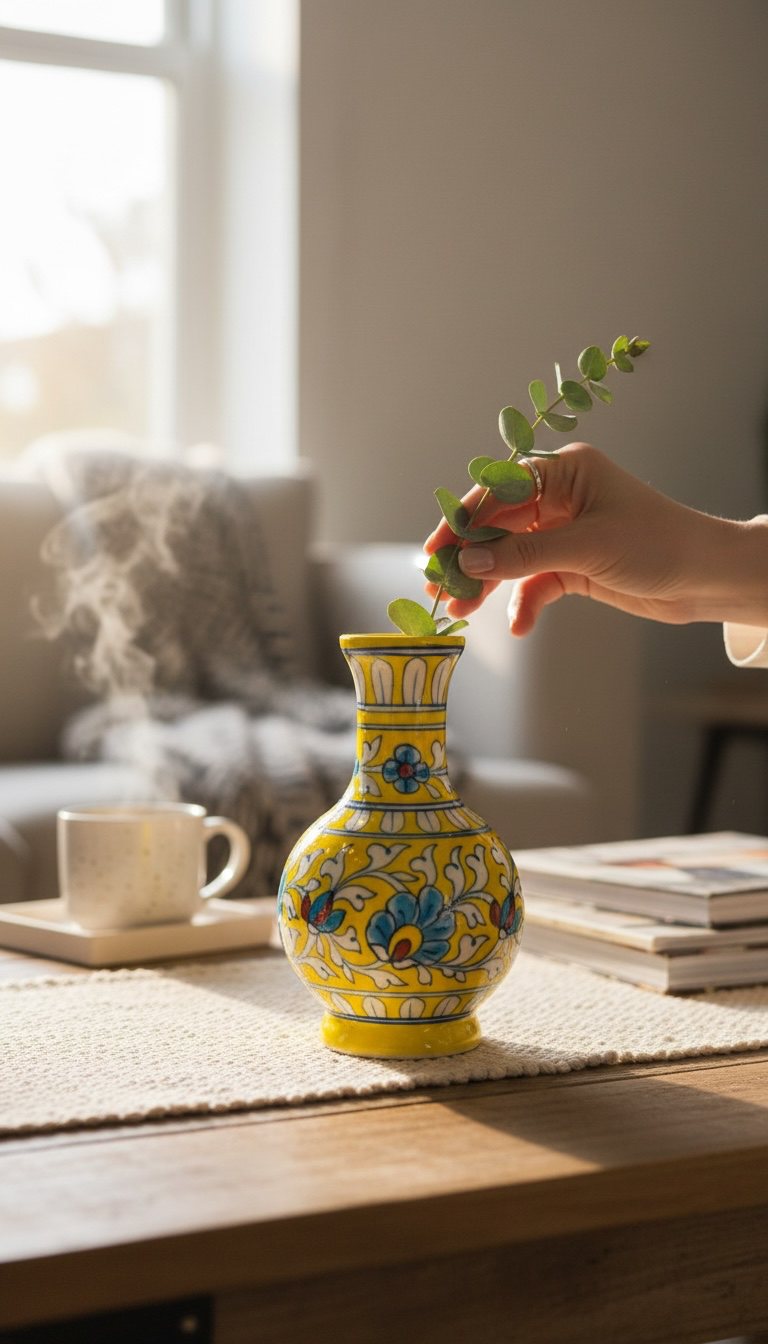 9-Inch Blue Pottery Vase