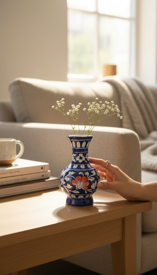 6-Inch Blue Pottery Vase