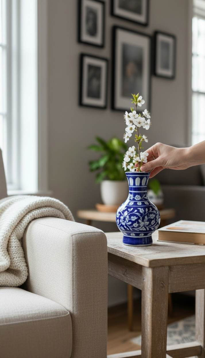 6-Inch Blue Pottery Vase