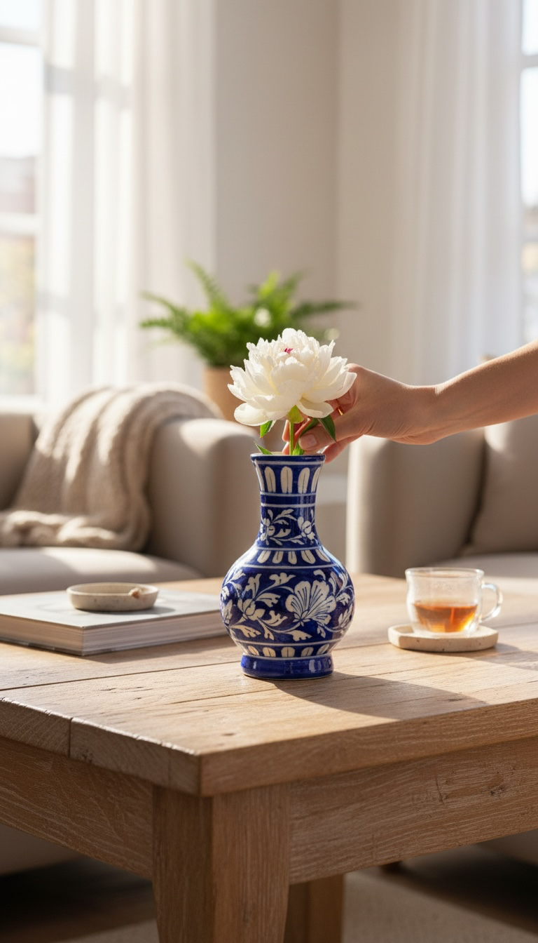 9-Inch Blue Pottery Vase