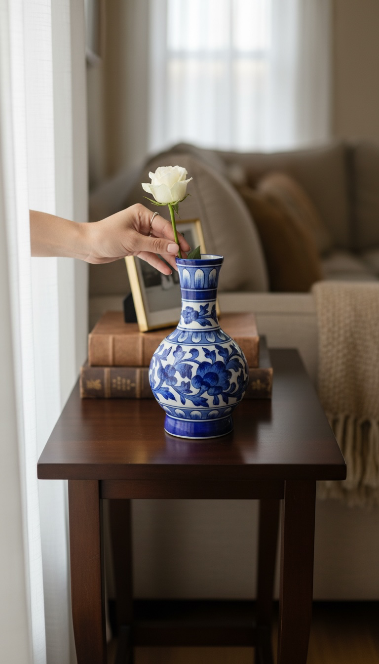 9-Inch Blue Pottery Vase