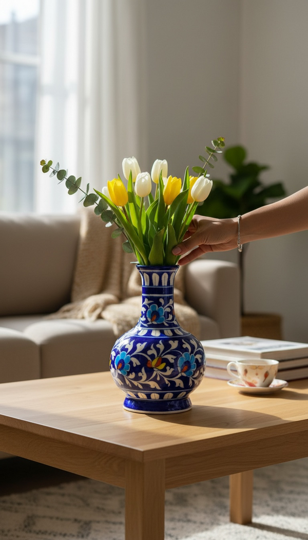 10-Inch Blue Pottery Surahi Vase