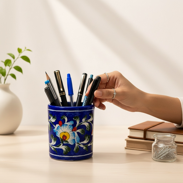 Blue Pottery Pen Stand