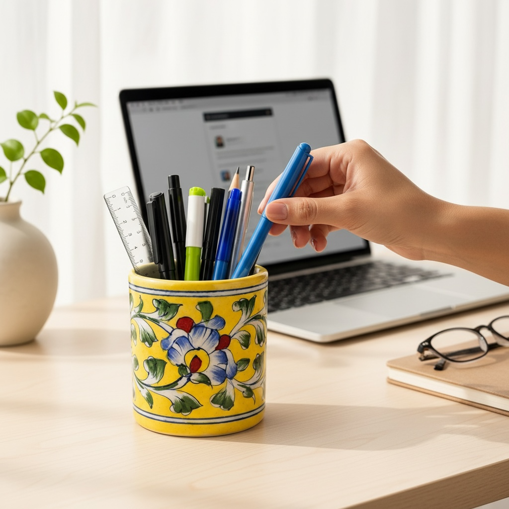 Blue Pottery Pen Stand