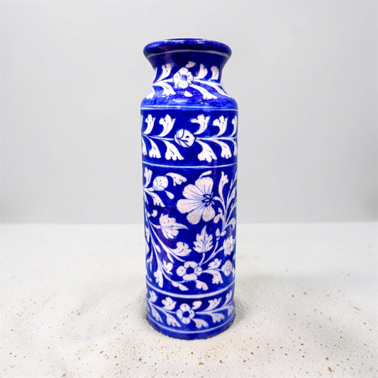 12-inch Blue Pottery Bottle Shape Vase